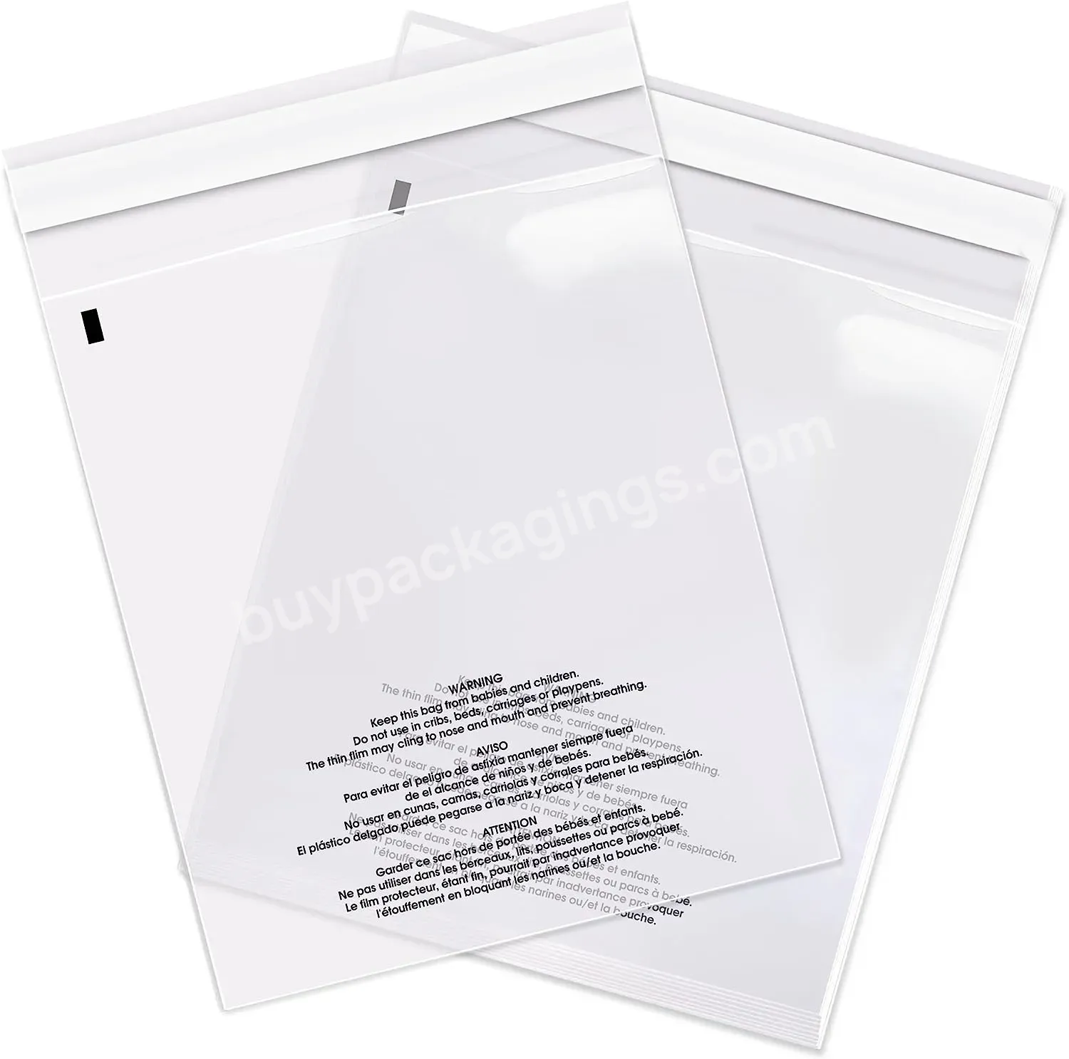 Self Seal Clear Poly Bags With Suffocation Warning For Packaging