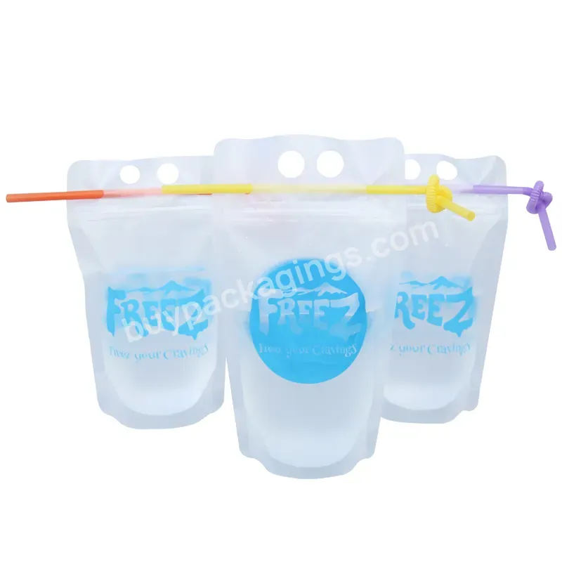 Self Seal Zip Up Ziplock Custom Logo Acceptable Beverage Packaging Stand Up Food Clear Plastic Drink Pouch Bag With Straws