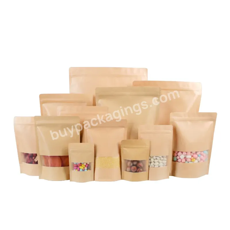 Self-supporting Resealable Zipper Snack Bag Wholesale Kraft Paper Food Package Gravure Printing Kraft Paper Stand Up Pouch Bag