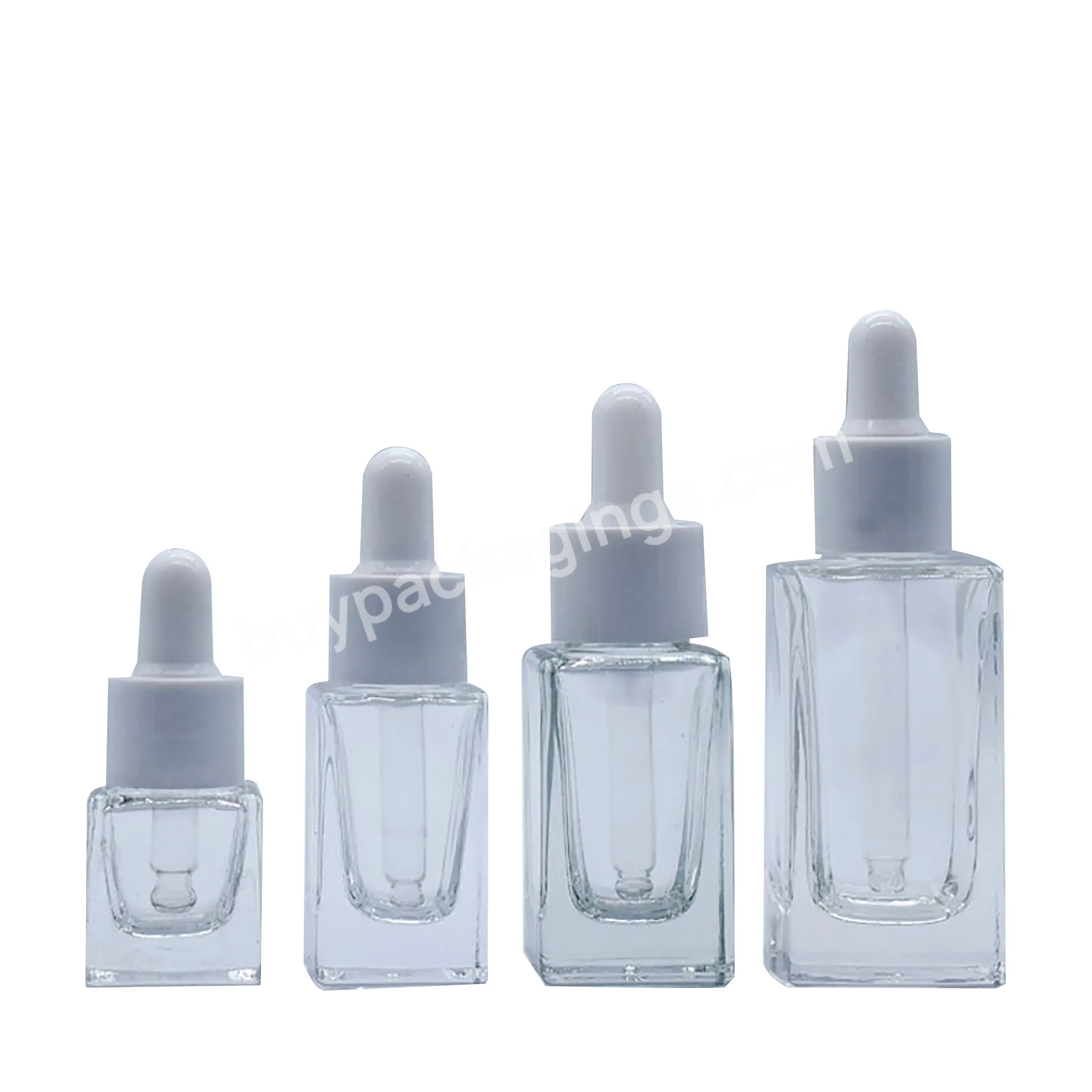 Serum Bottle 5ml 10ml 15ml 30ml 50ml Square Glass Dropper Bottle Glass Essence Bottle With White Dropper