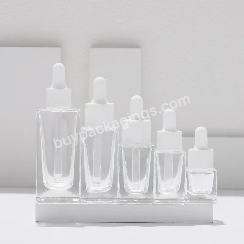 Serum Bottle 5ml 10ml 15ml 30ml 50ml Square Glass Dropper Bottle Glass Essence Bottle With White Dropper