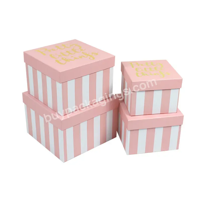 Set Of 4pcs Quadrate Flower Gift Paper Box Cardboard Box With Stripe Pattern Hot Stamping Printed