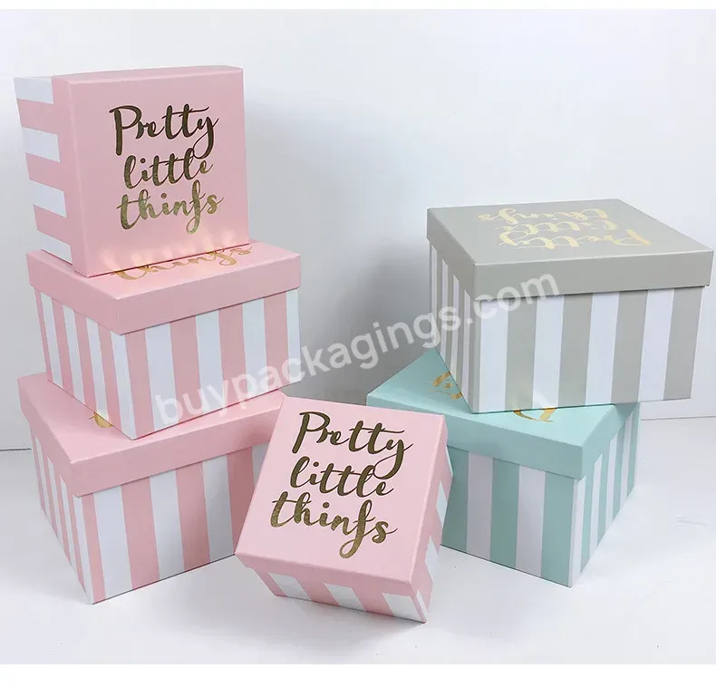 Set Of 4pcs Quadrate Flower Gift Paper Box Cardboard Box With Stripe Pattern Hot Stamping Printed