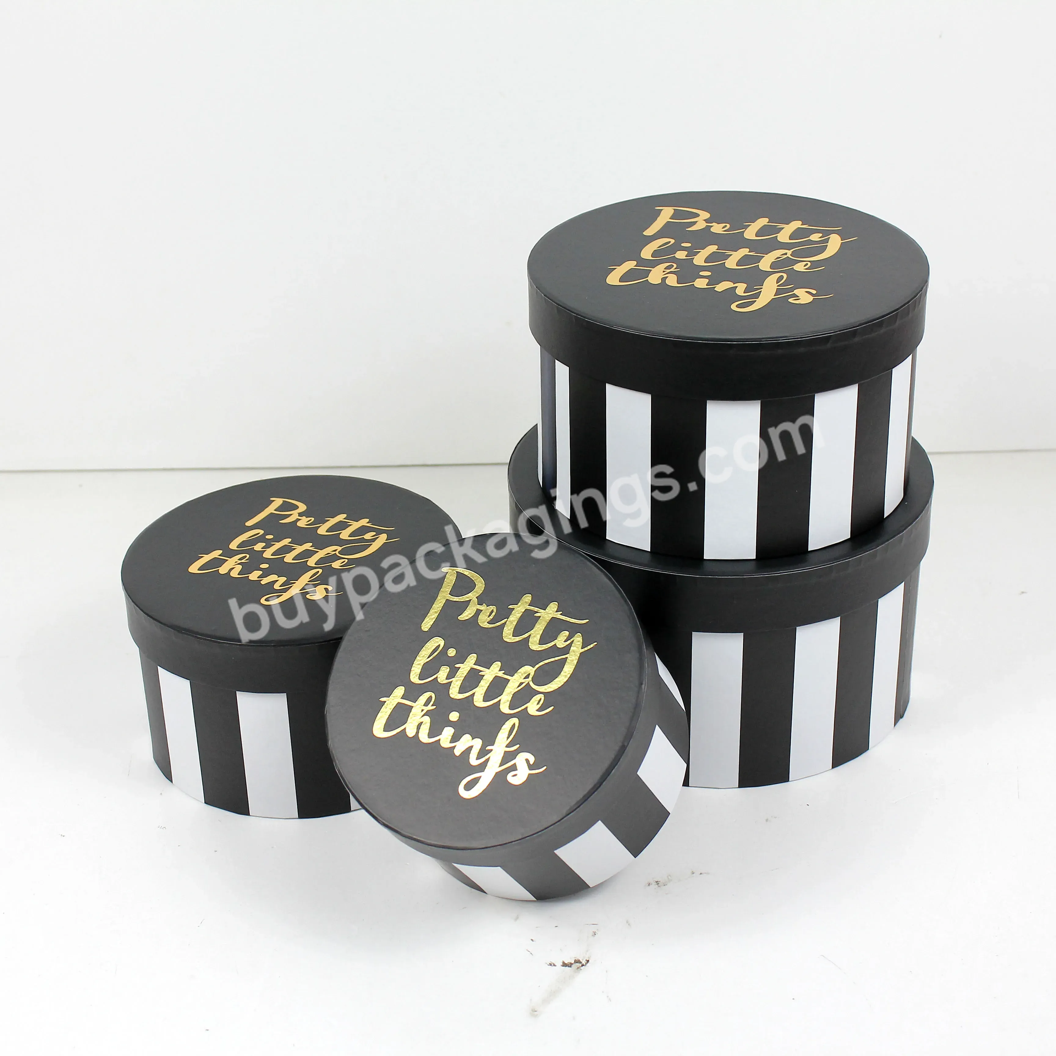 Set Of 4pcs Rounded Cylinder Flower Gift Paper Box Grey Board Box With English Letter Hot Stamping Printed