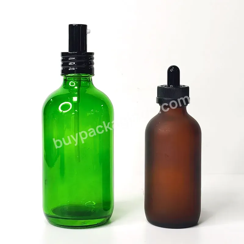 Shampoo Lotion Dispenser Spray Pump 120ml 250ml Green Matte Amber Round Empty Boston Glass Bottle