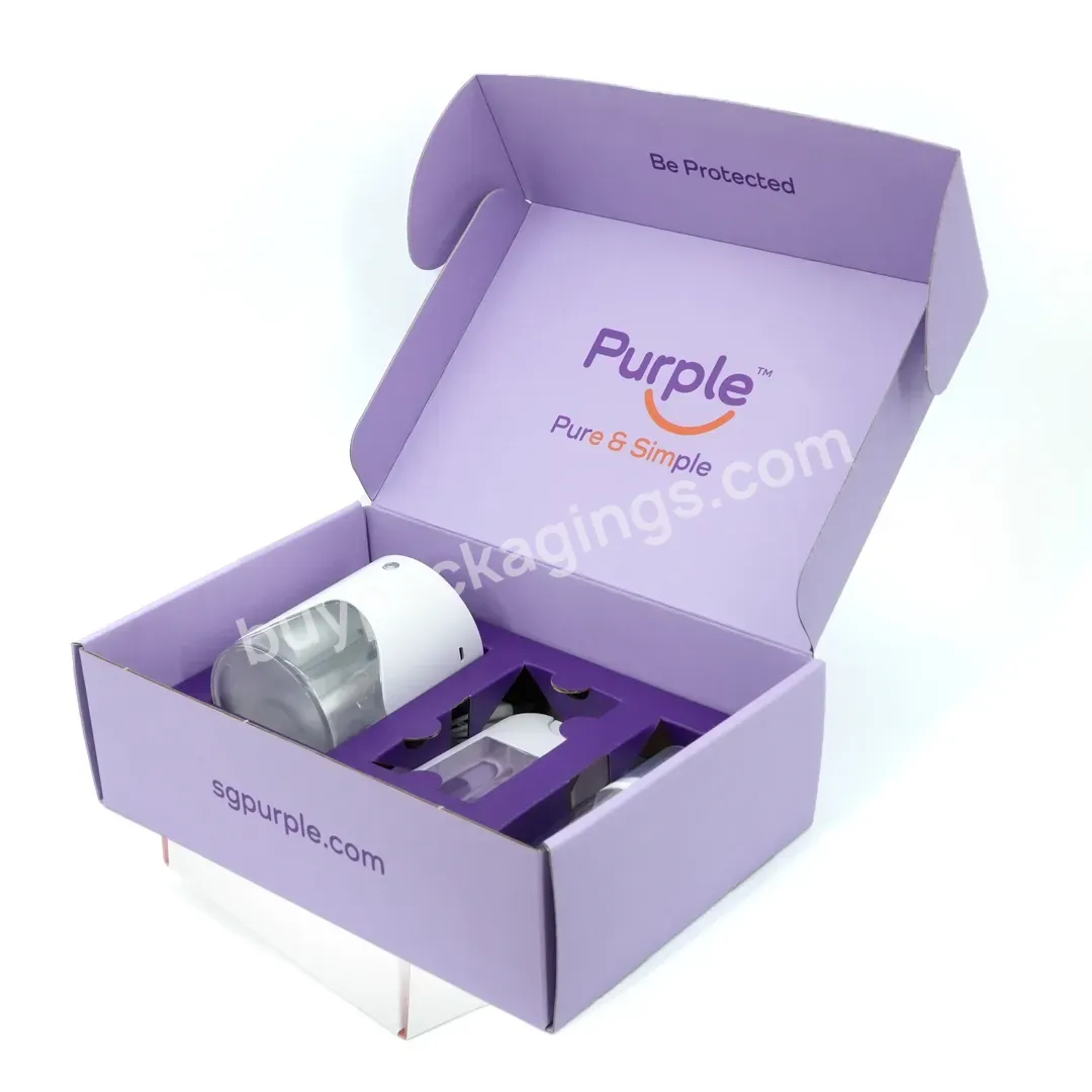 Shanghai Wholesale Oem Custom Corrugated Mailing Shipping Box Purple Cosmetic Set Bottle Mailer Box With Insert Divider