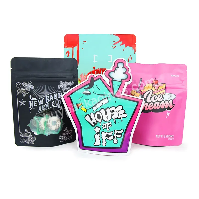 Shape 35g Glossy Print Matte Special Plastic Shaped Stand Up Food Smell Proof Pouch Zipper Die Cut Custom Printed Mylar Bag