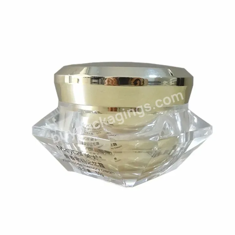 Shiny Golden Acrylic Double Wall Diamond Shape Plastic Eye Cream Facial Care Packaging Plastic Jar 30g