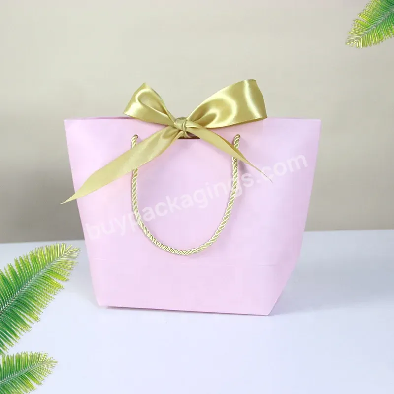 Ship Type Fashionable Paper Bag Custom Logo Print For Gifts Wedding Candy Packaging Colorful With Ribbon Shopping Bag
