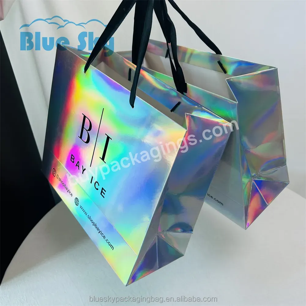 Shopkeeper's Recommendation Custom Printing Recyclable Holographic Paper Shopping Bag For The Boutique Collection