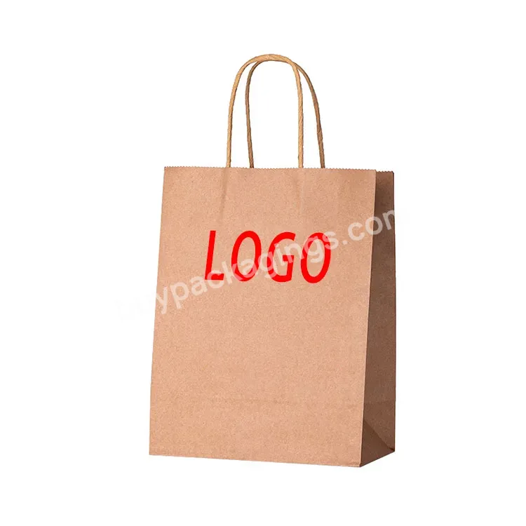 Shopping Eco Kraft Paper Take Out Bag With Handles Bulk
