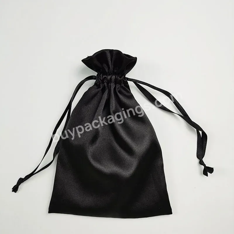 Silk Drawstring Gift Bags Black Satin Hair Extenssions Wigs Headband Storage Packaging Bag Makeup Shoes Travel