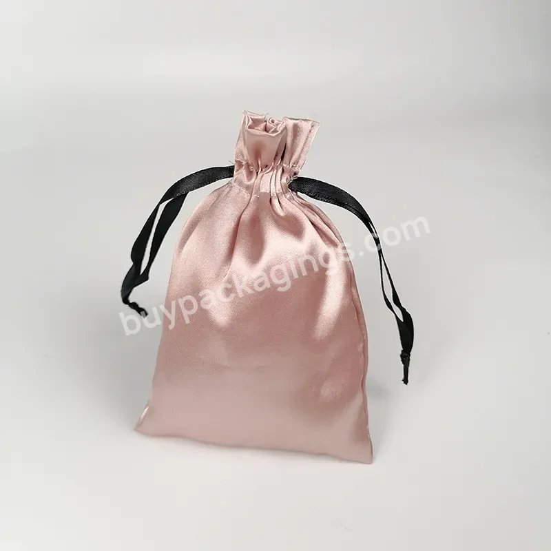 Silk Drawstring Gift Bags Black Satin Hair Extenssions Wigs Headband Storage Packaging Bag Makeup Shoes Travel