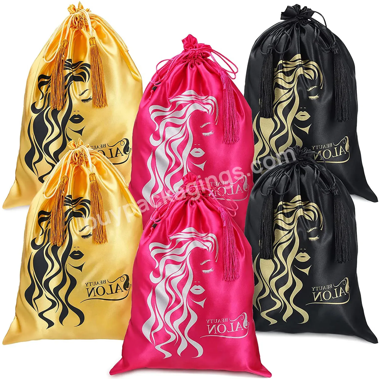 Silk Satin Bags With Drawstring Wig Bags Storage For Multiple Wigs Hair Packaging Bags For Bundles Hair Extension Tools Use
