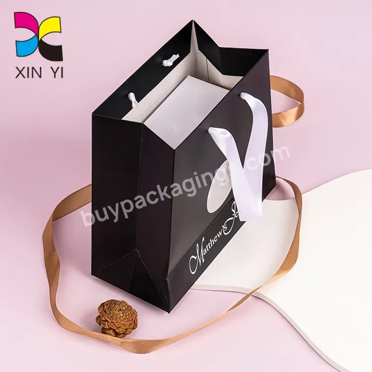 Silver Foil Stamping High Quality Gift Bag Paper Bags With Ribbon