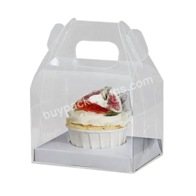 Sim-party 1 2 Holes Pudding Pastry Handle Pet Transparent Muffin Boxes Cupcake Box With Cake Holder