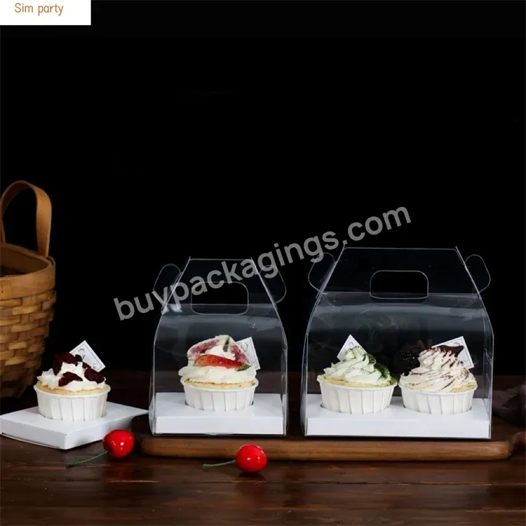 Sim-party 1 2 Holes Pudding Pastry Handle Pet Transparent Muffin Boxes Cupcake Box With Cake Holder