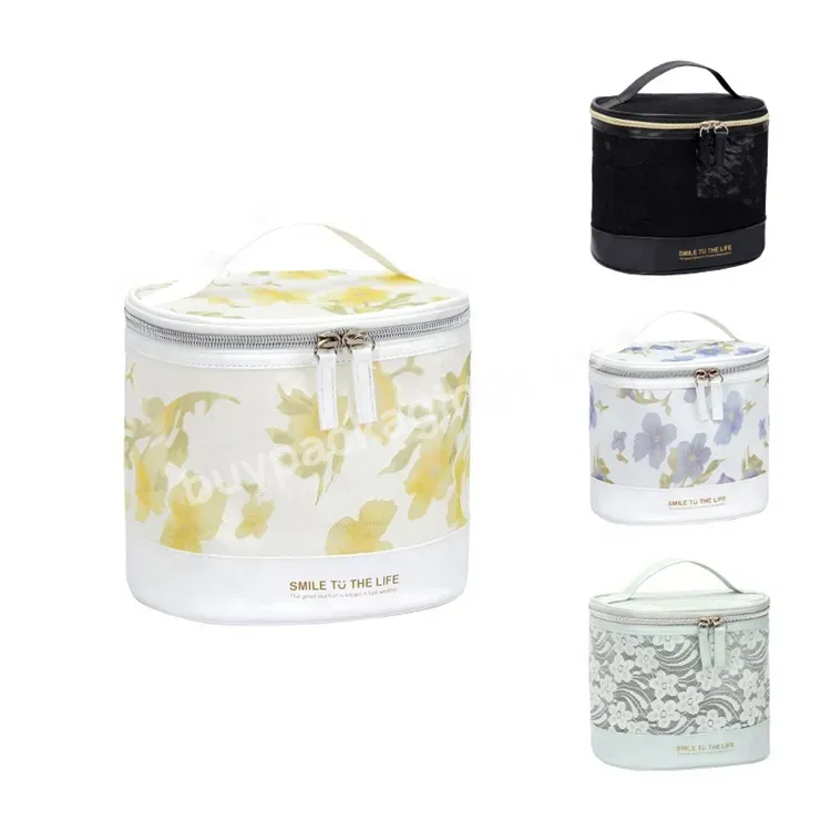 Sim-party 2022 Flower Pattern Burnt-out Fabric Multi-functional Toiletry Waterproof Bag Pu Cylinder Cosmetic Organizer Bag - Buy Ylinder Cosmetic Organizer Bag,Burnt-out Fabric Pu Cosmetic Bag,Fabric Folding Cosmetic Bag.