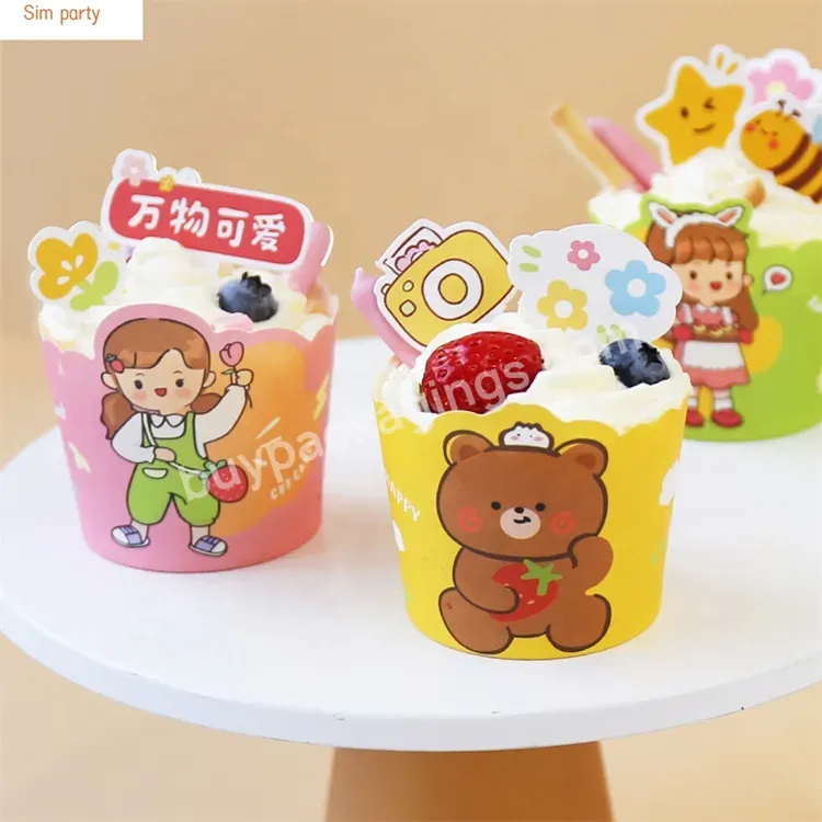 Sim-party 50 Pcs Oven Bakery Chiffon Tray Children Cute Paper Muffin Cups Single Cup Cake Boxes