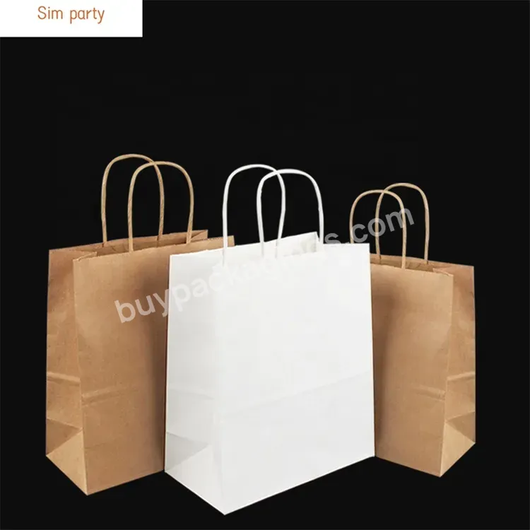 Sim-party 80gsm Kraft Paper Color Printed Food Delivery Packaging Paper Bag Shopping Bag Custom Logo