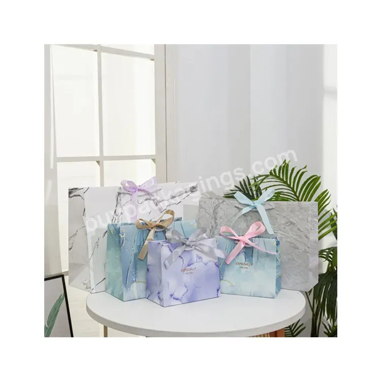 Sim-party Attractive Ribbon Birthday Valentine Gift Bag Clothing Shoe Marble Paper Bag
