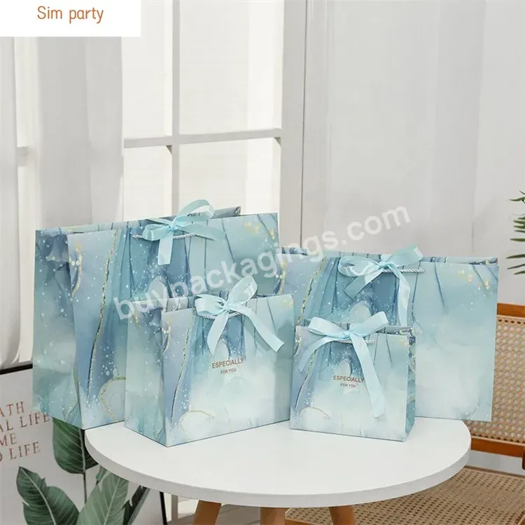 Sim-party Attractive Ribbon Birthday Valentine Gift Bag Clothing Shoe Marble Paper Bag