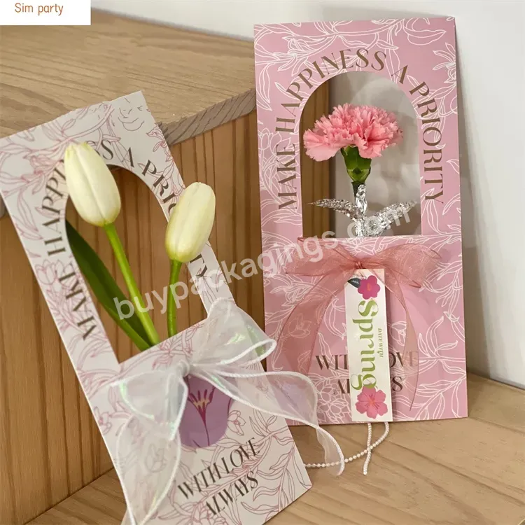 Sim-party Beauty Handle Florist Pink Gift Flower Packaging Single Bouquet Rose Paper Card Shaped Box
