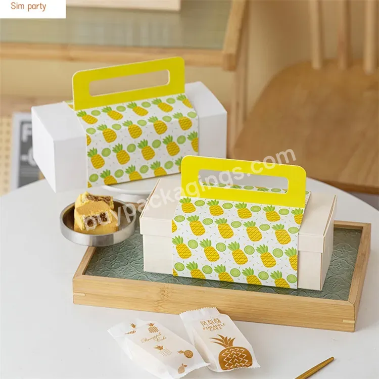 Sim-party Beauty Handmade Pastry Dessert Handle Pineapple Wooden Gift Box White Boxes For Cookie