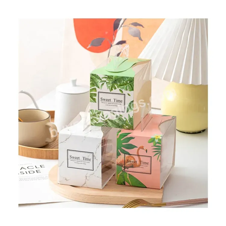 Sim-party Beauty Printed Dessert Handle Transparent Mousse Box Wedding Favor Boxes For Cake Slice