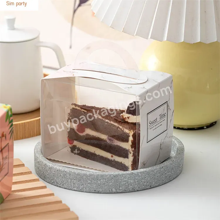 Sim-party Beauty Printed Dessert Handle Transparent Mousse Box Wedding Favor Boxes For Cake Slice