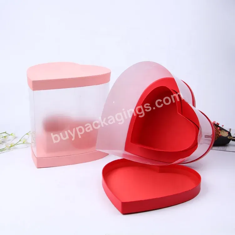 Sim-party Big Clear Pvc Window Heart Shape Bouquet Box For Preserved Rose Flower Arrangement Box