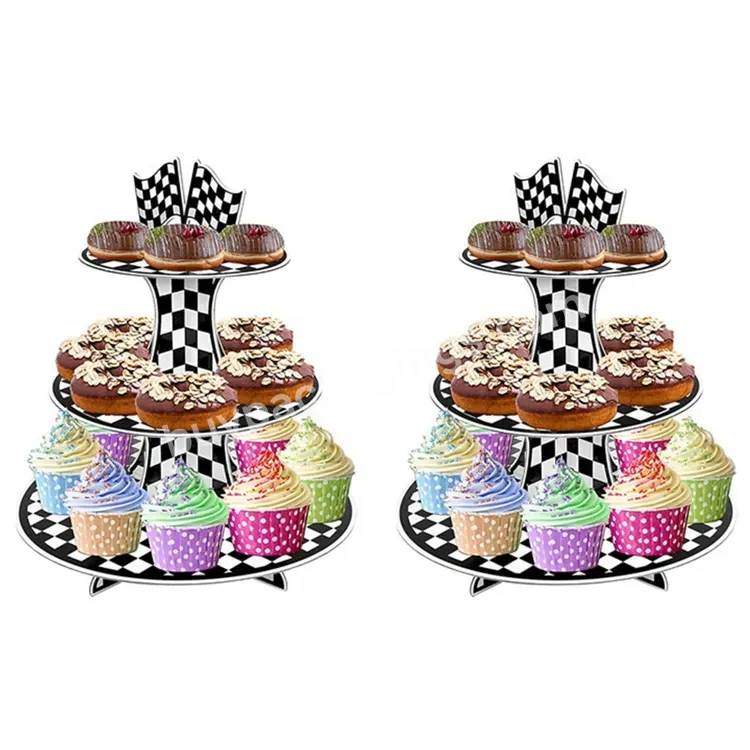 Sim-party Black And White Lattice Cupcake Mousse Desert Display Racing Theme Cake Swing Stand