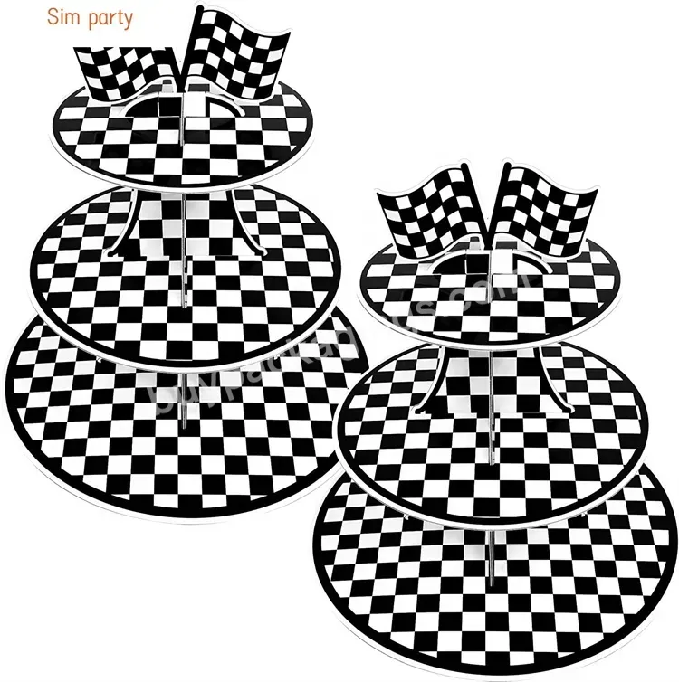 Sim-party Black And White Lattice Cupcake Mousse Desert Display Racing Theme Cake Swing Stand