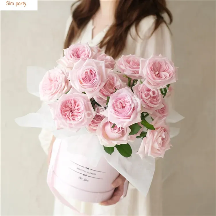 Sim-party Black Pink Rose Handle Bouquet Basket Paper Round Flower Gift Packaging Box Wholesale