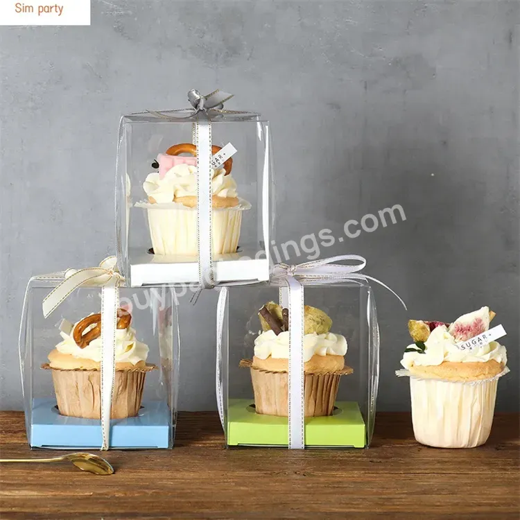 Sim-party Blue Green Mini Pudding Pastry Plastic Clear Cupcake Box Single Muffin And Cake Boxes