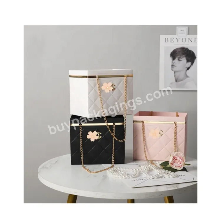 Sim-party Branded Flower Box With Metal Handle Folding Printed Luxury Gift Bag Wholesale