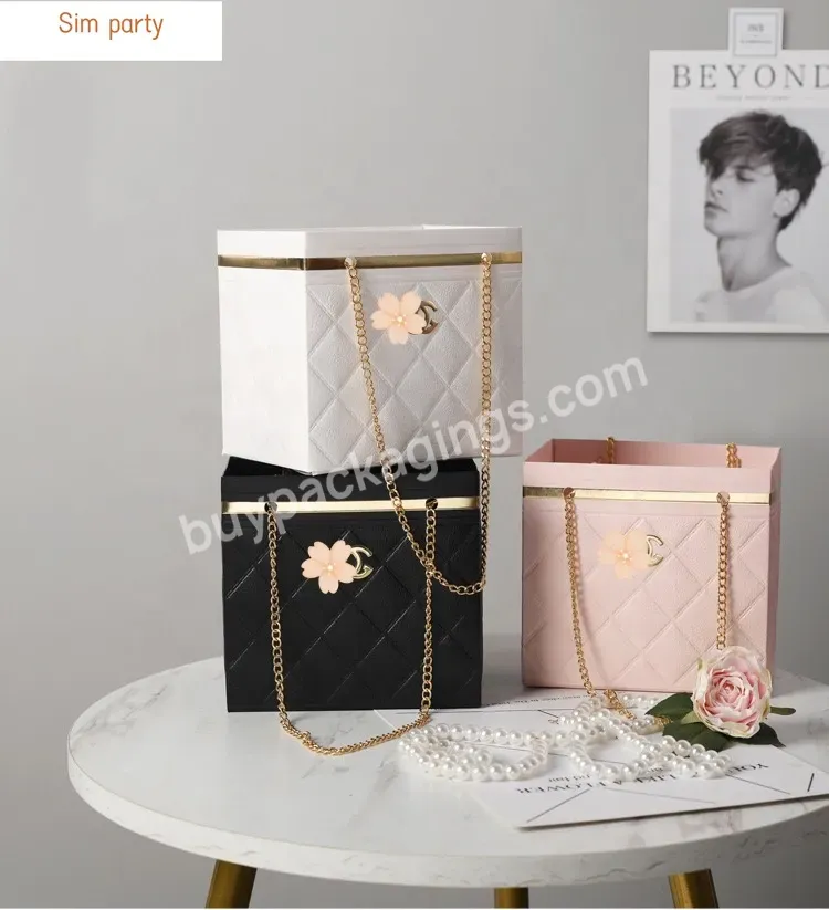 Sim-party Branded Flower Box With Metal Handle Folding Printed Luxury Gift Bag Wholesale