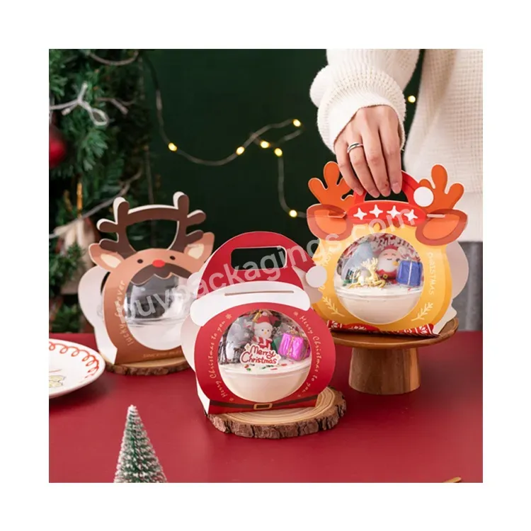 Sim-party Cartoon Clear Handle 390ml Dessert Christmas Mousse Packing Boxes Round Ball Cake Box