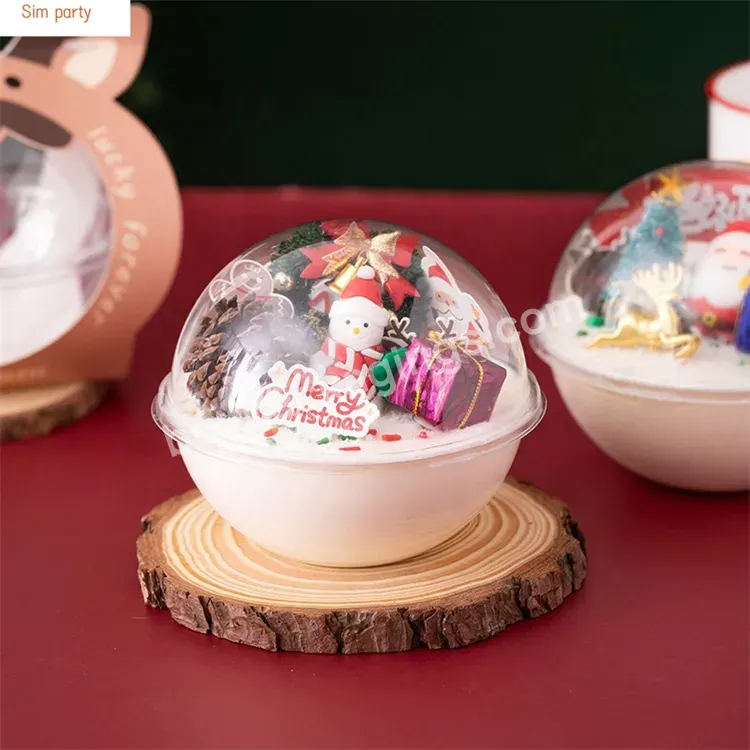 Sim-party Cartoon Clear Handle 390ml Dessert Christmas Mousse Packing Boxes Round Ball Cake Box