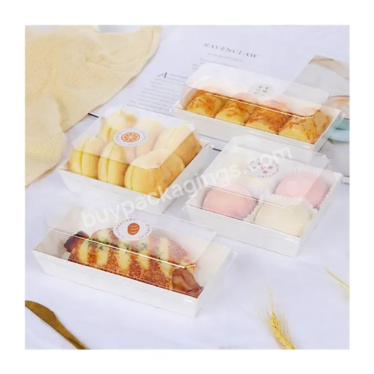 Sim-party Cheap Takeaway Square Long Donuts White Puff Bakery Boxes Clear Lid Dessert Cake Box
