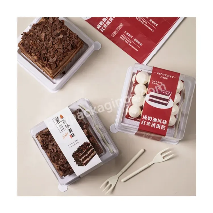 Sim-party Clear Red Velvet Black Forest Pastry Square 3 Inch Dessert Box Cake Boxes With Forks