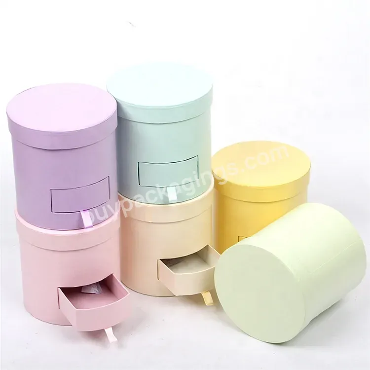 Sim-party Colors 2 Tier Gift Bucket Mini Drawer Rose Boxes Wholesale Round Cylinder Paper Box For Flower