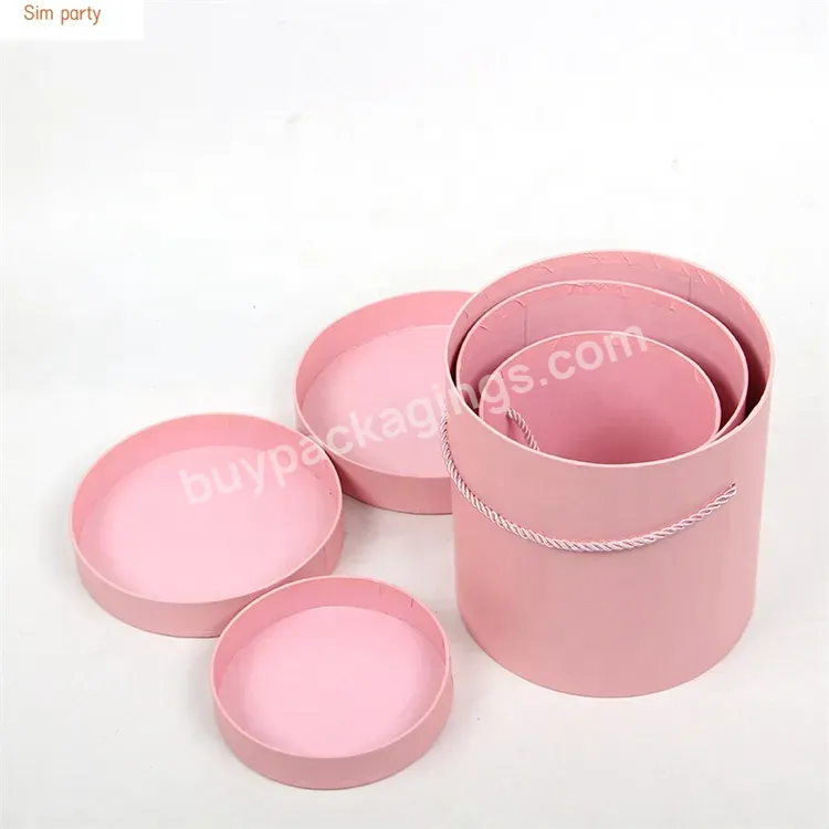 Sim-party Colors Big Bucket Handle Bouquet Gift 3 Boxes Roses Box Luxury Cardboard Round Flower Box