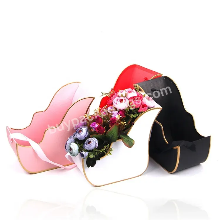 Sim-party Creative Gold Foil Edge Handle Christmas Sleigh Rose Gift Box Flower Boxes For Bouquets Shipping