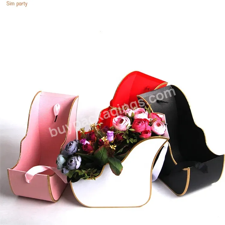 Sim-party Creative Gold Foil Edge Handle Christmas Sleigh Rose Gift Box Flower Boxes For Bouquets Shipping