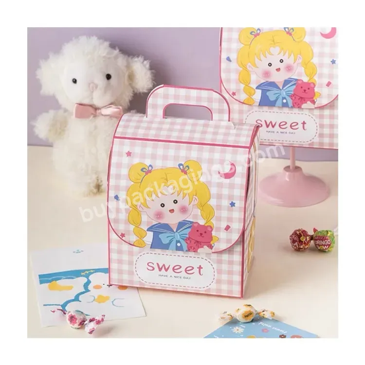 Sim-party Creative Kids Schoolbag Shaped Snack Handle Cute Sweet Gift Paper Packaging Pink Cookie Boxes