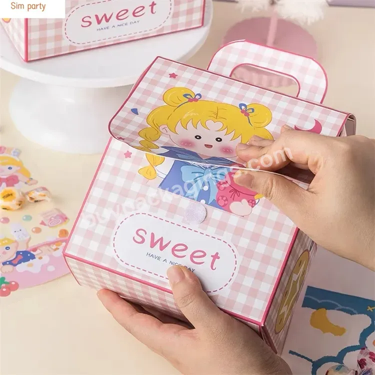 Sim-party Creative Kids Schoolbag Shaped Snack Handle Cute Sweet Gift Paper Packaging Pink Cookie Boxes