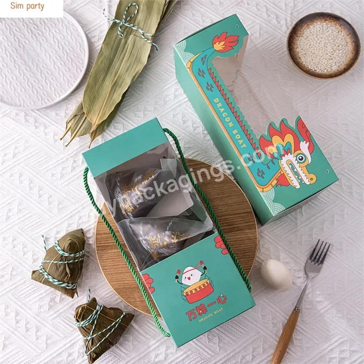 Sim-party Creative Luxury Candy Handmade Snack Biscuit Boxes Handle Clear Zongzi Plastic Gift Box