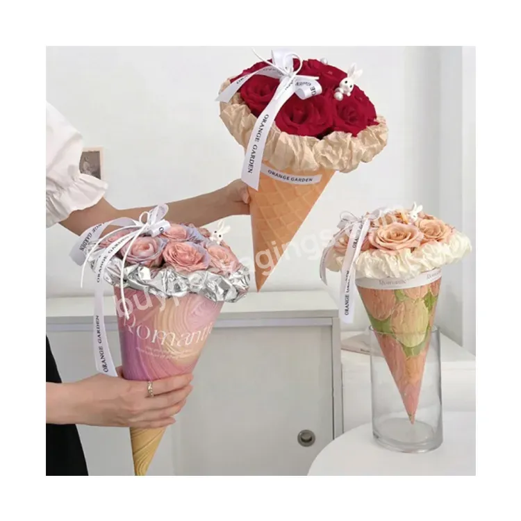 Sim-party Creative Luxury Florist Gift Ice Cream Cone Shaped Bouquet Flower Packaging Paper