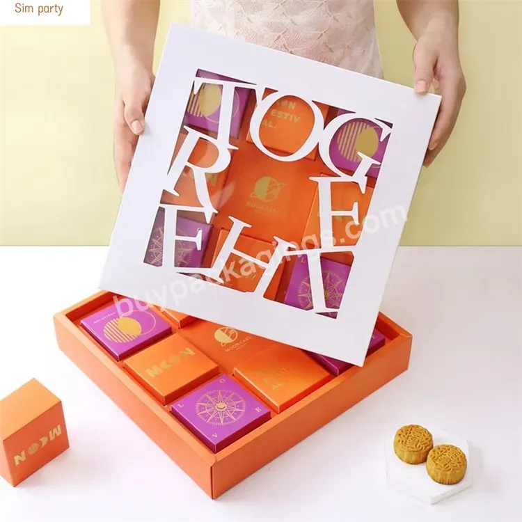 Sim-party Creative Orange Window Pastry Large Paper 8 Egg Yolk Puff Gift Boxes Luxury Moon Cake Box